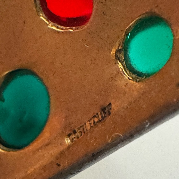 Vtg Castlecliff Cuff Bracelet Gold Tone Wide Unfoiled Glass Cabochons Crystals - Picture 3 of 14